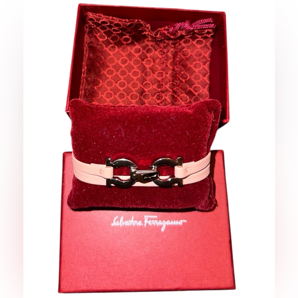 Salvatore Ferragamo Pink Leather/Silver Wrap Bracelet